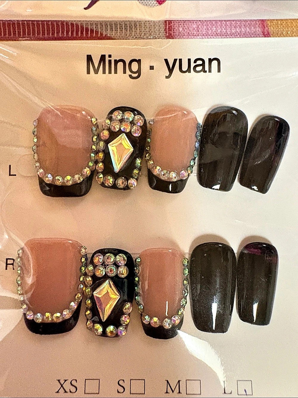Ming Yuan Press-On Nails Black & Pink NWT